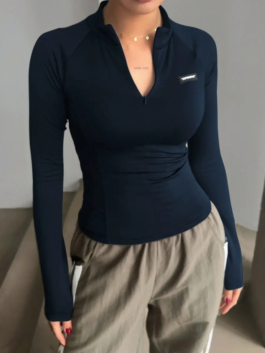 Women's High Neck T-Shirt - Slim Fit Raglan Long Sleeve Knit Top for Work and Errands