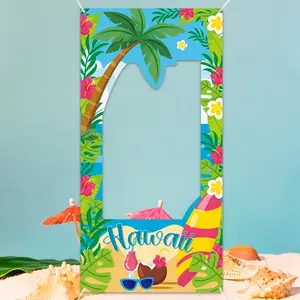 Hawaii Coconut Tree Photography Background Cloth - Vibrant tropical style polyester fiber beach banner, suitable for Luohu parties, birthdays, weddings - Durable summer photo booth decoration, Hawaii party accessories, dyz, Polyester Flat Banner