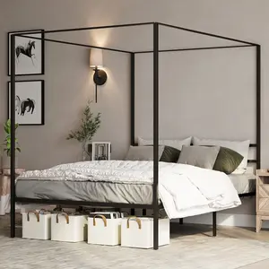 YITAHOME Canopy Bed Frame Metal Four Posters 14 Inch Platform with Built-in Headboard Strong Metal Slat Mattress Support, No Box Spring Needed