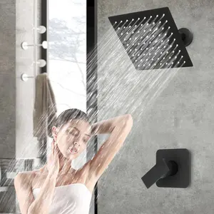 8" Black Shower Faucet Set Bathroom Rain Shower System Shower Trim Kit w/ Valve everythingshowersproducts