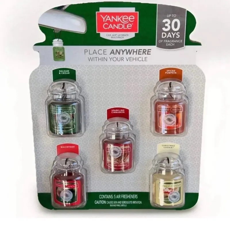 Yankee Candle Holiday Car Jar Ultimate Air Freshener 5 Pack Assorted Scents Balsam Cedar Macintosh Sparkling Cinnamon Spiced Pumpkin Christmas Cookie Festive Vibes