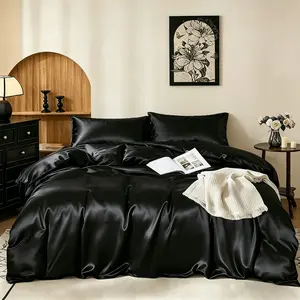 Luxury Satin Bedding Set, 3-Piece Suite with 90g Solid Duvet Cover and Two Pillowcases, Elegant Home Decor Bedroom Linen Set