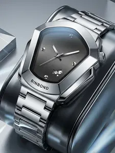 Trendy Irregular Men's Watch Shield Case Quartz Strap, Versatile Business Commute Wristwatch, Gift Box Mechanical Style, Minimalist Dial, Modern Fashionable Wristwatch