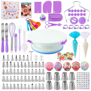 356-Piece Cake Decorating Kit with 360° Turntable Pastry Bag & Beginner Squeezing Set for Home Baking Enthusiasts & Artists Ideal for Intricate Designs - Bakeware