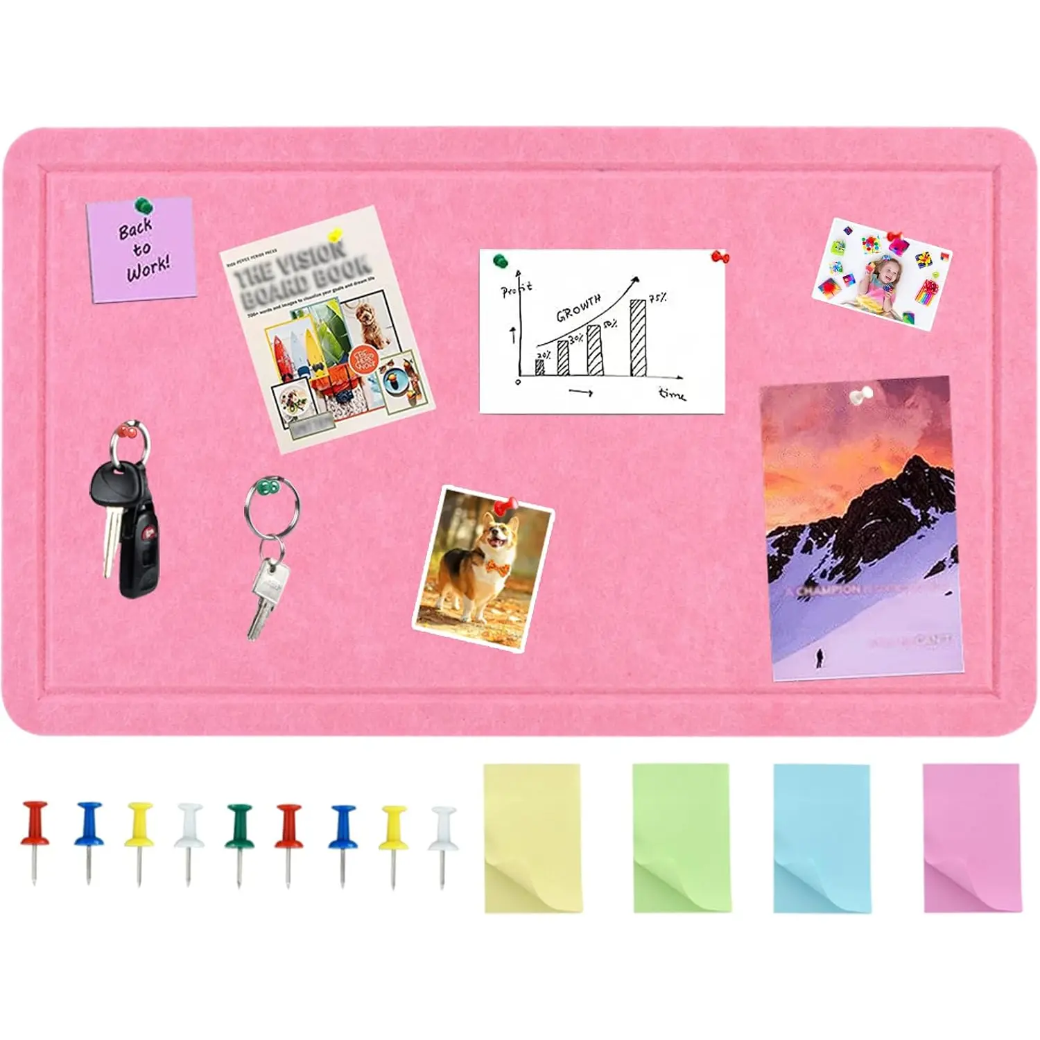 Vuzvuv Pink 28"x16" Large Cork Board with 50 Push Pins for Valentine's Day, Self-Adhesive Bulletin Board for Wall, Felt Pin Vision Board for Paste Notes,Schedules Offices Home