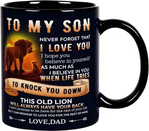 Coffee Mug Gifts for Son From Dad, Gifts for Christmas Thanksgiving Farewell Male Lion Black Tea Cup 11oz