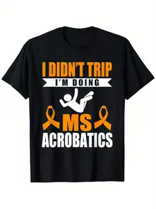 MS Warrior Multiple Sclerosis Awareness T-Shirt, Suitable for Unisex Personality Casual Round Neck Outdoor Short-sleeved T-shirt, Slightly Elastic, 100% Cotton, S-XXXL