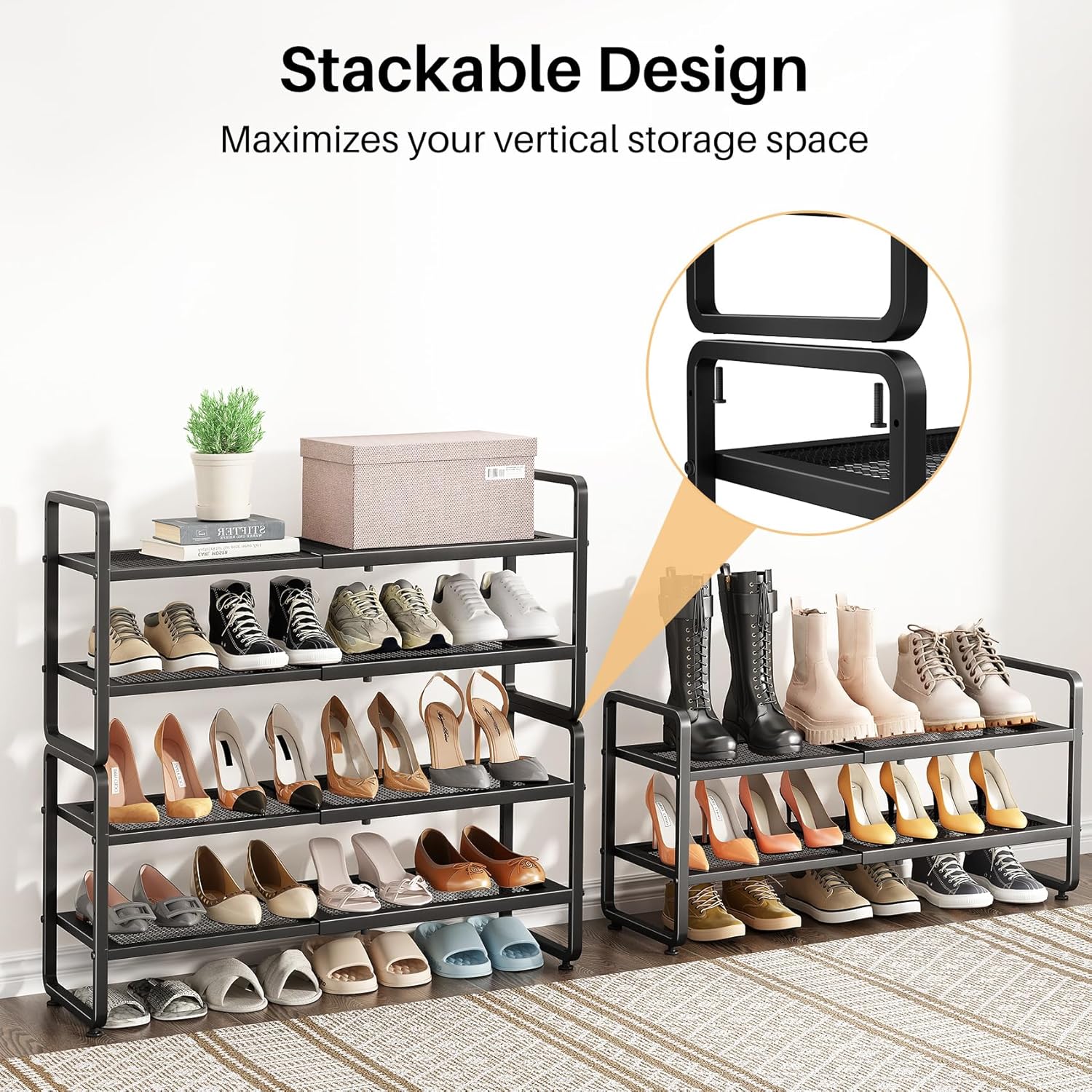 SNTD Shoe Rack - Expandable Shoe Organizer for Closet, Adjustable Metal Shoe Shelf Storage, Stackable Long Shoe Stand Holder for Garage, Entryway, Door Entrance SNTD Shoe Rack - Expandable Shoe Organizer for Closet, Adjustable Metal Shoe Shelf Storage, Stackable Long Shoe Stand Holder for Garage, Entryway, Door Entrance