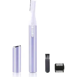 Electric Eyebrow Trimmer for Women, Facial Hair Razor Removal for Men, Mini Epilator for Bikini, Remover for Face, Chin, Peach Puzz, Lips, Body, Arms, Legs, Battery Operated (Purple)