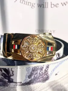 New men's stylish Sparkling Western Belt automatic buckle belt Bling Western Belt – full card slots, business casual, personalized graffiti, suitable for business, travel, and everyday casual wear.