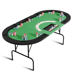 Garvee Foldable Oval Poker Table for 8-10 Players with Collapsible Metal Legs, Water-Resistant Cushioned Rail, 9 Stainless Steel Cup Holders, Perfect for Texas Holdem & Blackjack, Portable for Parties and Camping