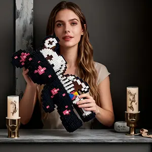 Christmas Halloween Skeleton Bear Building Block Set, 3D Puzzle Model Decoration, Stress Relief Toy, Indoor Decor Gift for Friends