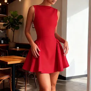 Women's Summer Backless Sleeveless Crew Neck Dress A-line Mini Perfect for Party Prom