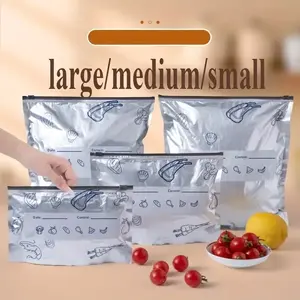50 Reusable Aluminum Foil Airtight Food Storage Bags, Thick Self-Seal Freezer Bags, Food Grade Multi-Purpose Frozen Bag with Label Dividers, Pantry Storage Containers