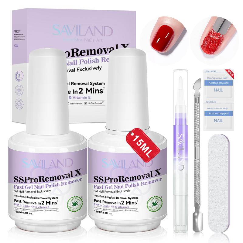 SAVILAND Gel Nail Polish Remover Kit: 2-Min Fast SSProRemoval X Gel ...