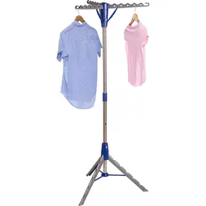64-Inch Tripod Clothes Drying Rack, Foldable Collapsible Laundry Stand with 3 Rotatable Arms, Holds 30 Hangers,-Saving Indoor Air Dry Rack, Blue