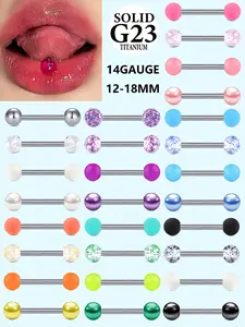 4pcs/set Tongue Stud, G23 Titanium Alloy 14G Barbell Tongue Rings Jewelry, Body Piercing Jewelry, Luminous Faux Pearl Candy Color Tongue Stud, Tongue Barbell, Stud Piercing, Valentine's Day Gift