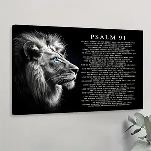 1pc Psalm 91 Framed Canvas Wall Art Bible Verse Poster Framed Christian Wall Decor Prints Inspirational Scripture Pictures Artwork for Living Room Bedroom Decoration Black Ornaments Artistic
