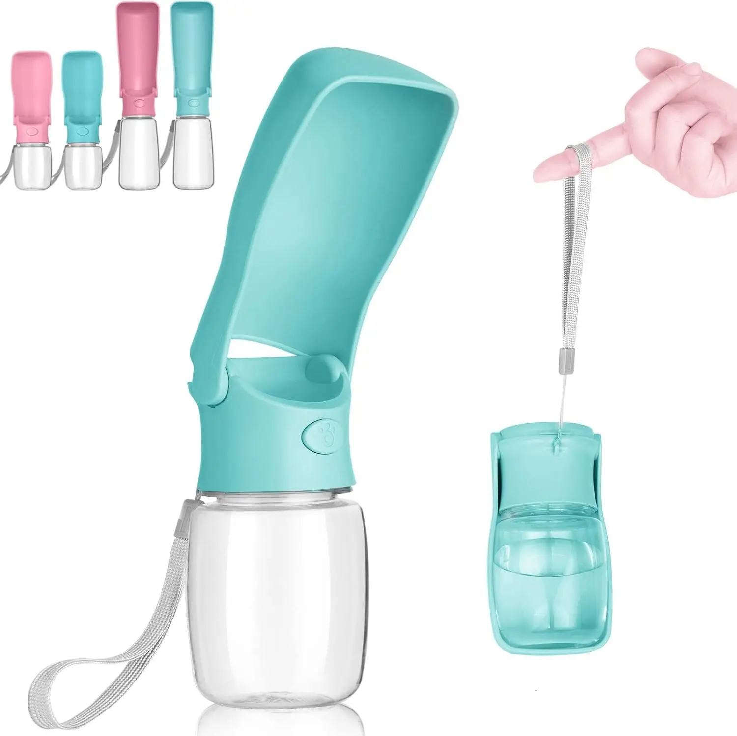 Portable Foldable Dog Water Bottle, 12 oz Leak-Resistant Pet Water Dispenser with Flip-Open Drinking Bowl & Wrist Strap for Dogs, Cats, Walking, Hiking & Travel