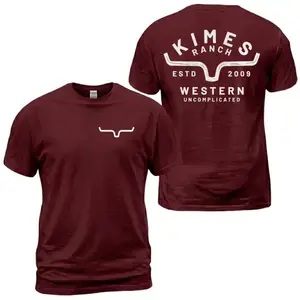 Kimes Ranch Aztec Shield Logo T-Shirt, Western Uncomplicated Graphic Tee, Distressed Tribal Back Print With Front Chest Horn Emblem, Ranch Casual Outfit, Soft Cotton Tee Gift For Men and Women