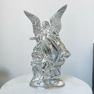 Angel of Protection in Base Handcrafted Pewter Polished Mexican Crafted Decorative Figurine