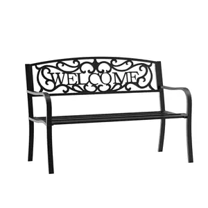 50" 2-Person Garden Bench Park Bench With Elegant Welcome Lettering For Poolside Or Patio Ergonomically Curved Seat And Armrests