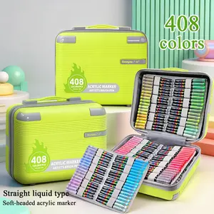Guangna 408 Color Acrylic Markers, Professional Design Drawing Pens, Soft Tip Fine Touch, Continuous Ink Control, Straight Liquid Type, Portable Case, Art Supplies