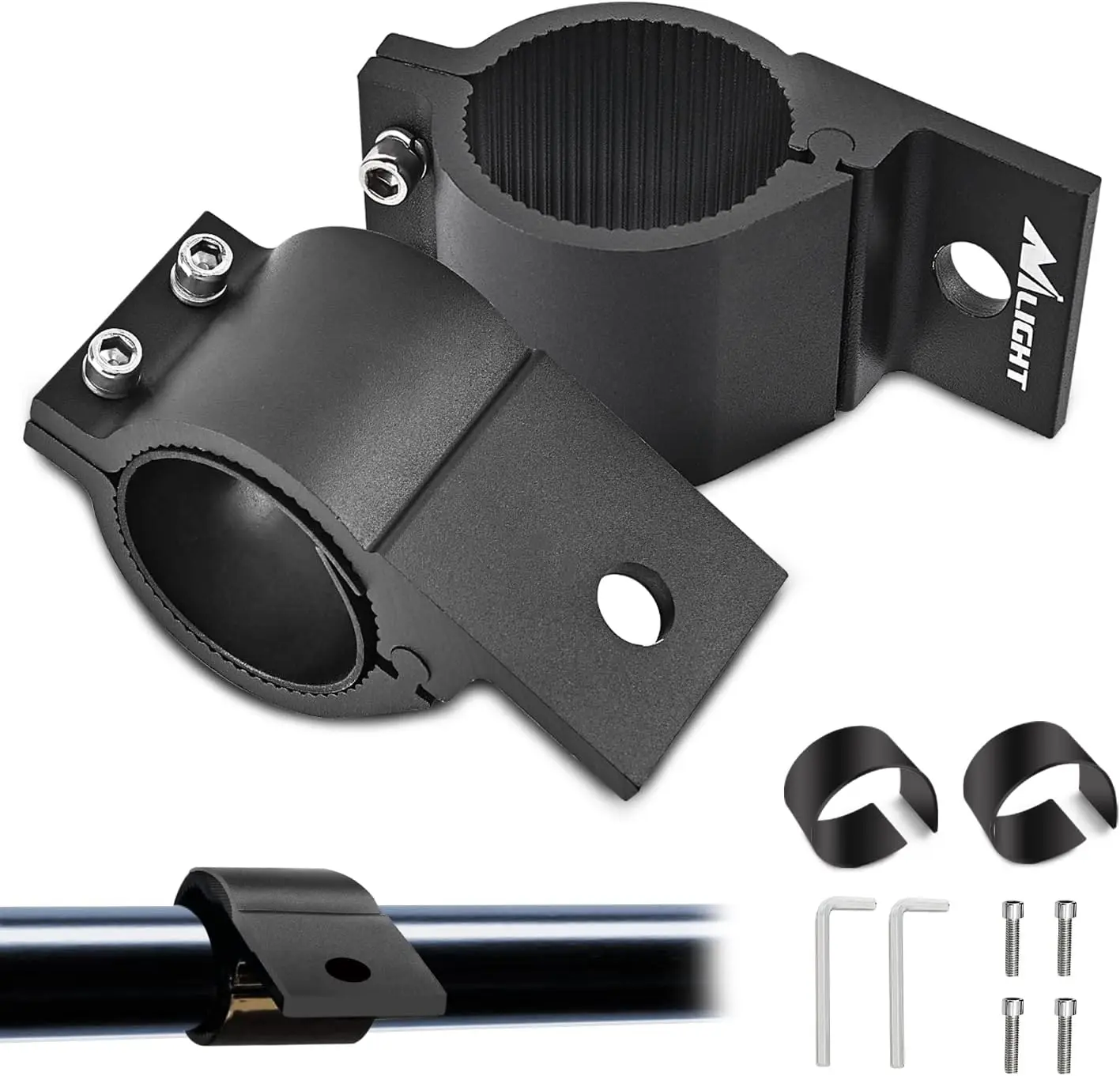 Nilight Aluminum Alloy Tube Clamp Brackets - 1.81-2.13 in Round Bull Bar Mounts with Vibration-Proof Rubber Insert, Motorcycle Accessories for Off-Road LED Work/Driving Whip Lights on Trucks, Vehicle Fitment