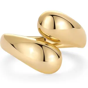 18K Gold Plated Adjustable Rings for Women Hypoallergenic Minimalist Jewelry Bold Crossover Statement Ring