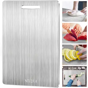 Titanium Cutting Board 100% Pure Cutting Board with Juice Grooves Metal-Grade Food Double-Sided Cutting Board for Cutting Meat, Vegetables, and Fruits (Titanium - Extra Large) Sturdy Kitchen Knives