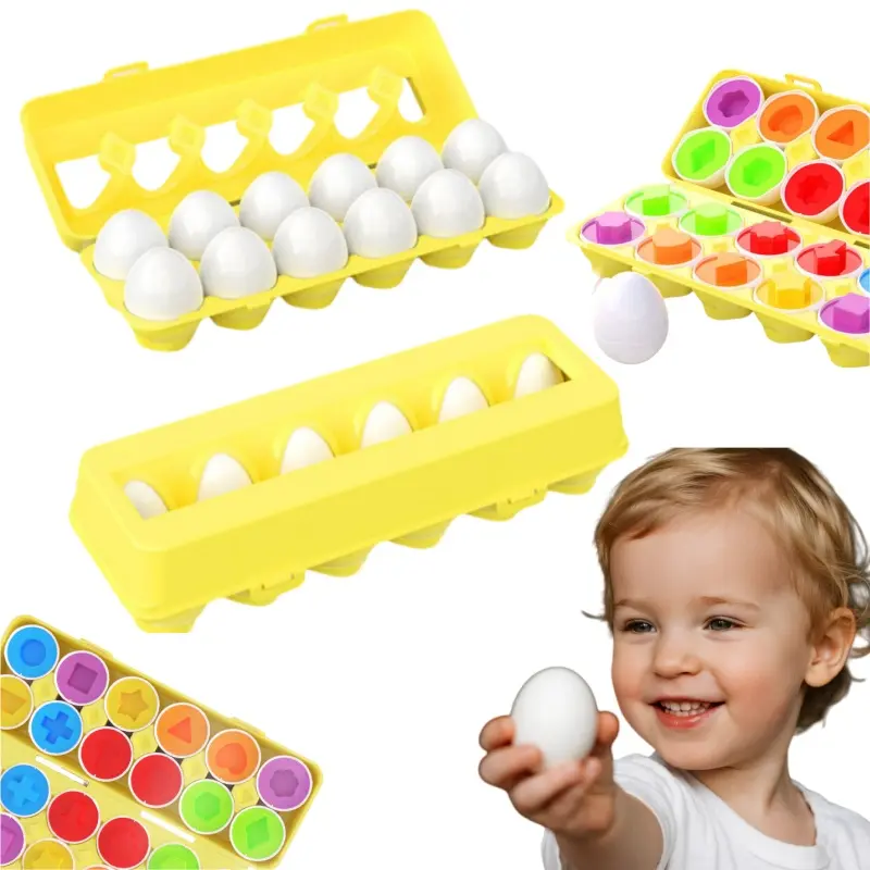Montessori Matching Eggs Toy with Box - Colorful Shape & Color Recognition Puzzle, Fine Motor Skills Preschool Early Educational Toy for Toddlers