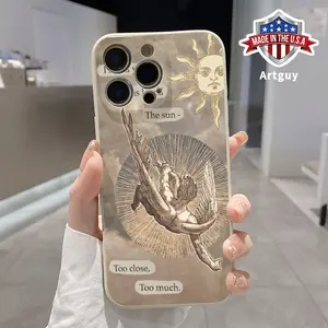 Straight Edge Phone Case for iPhone 15 Plus 16 Pro Max 14 13 12 11 XS XR mini Icarus Love Pattern Drop Protection Shockproof Soft Silicone smartphone Cover