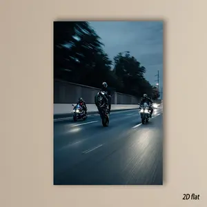 1PC 2D Flat Motorcycle Head-Up Racing Action Canvas Wall Art - Dynamic Motorcycle Night Ride, Frameless Waterproof and Rider Motion Blur Poster, Suitable for Home, Office, Cafe, Bedroom, Kitchen Decoration - Ideal Gift for Motorcyclists and Motorcycle Ent