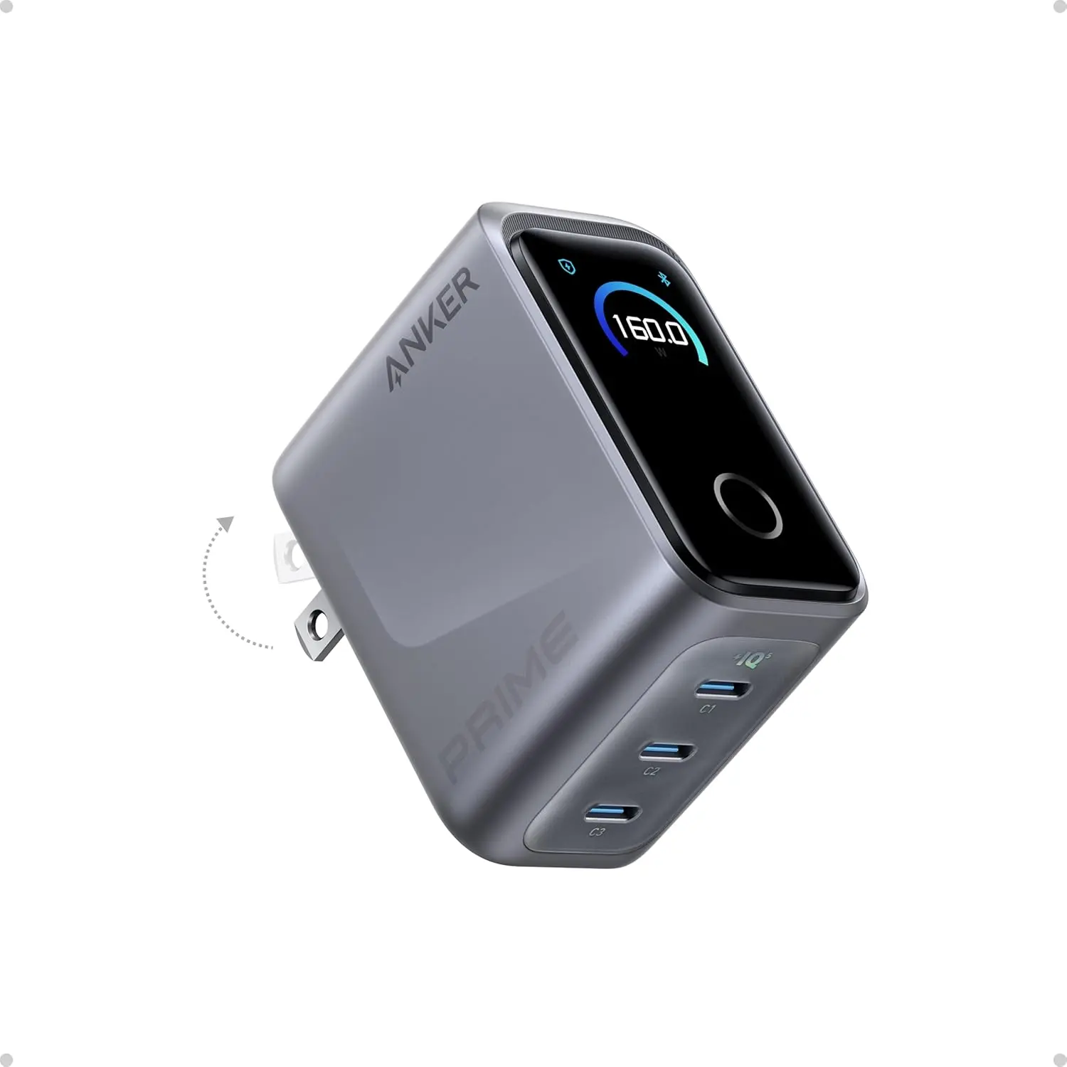 Anker Prime Charger, 160W Max 3-Port GaN Charger, for MacBook Pro Charger | Smart Display, Touch Control, Up to 140W Fast Charging for One Device,for MacBook Pro/Air, iPhone 17/16 Series,Samsung Galaxy