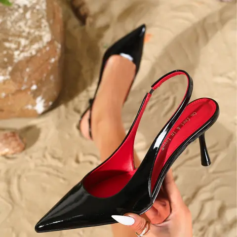 Women's Leather Pointed Toe Slingback Stiletto Heels, Stylish High Heels for Party, Office, Daily Outings, Fashion Events, Vacations & Weddings, Trendy Versatile Footwear for Women, Classic Elegant Shoes, Elegant Evening Footwear