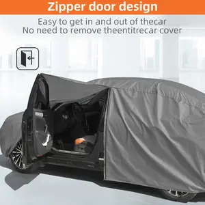 Waterproof Car Cover with Side Door Zipper, UV Dust Protection, Windproof Snowproof, Reflective Design, for Garage,Outdoor Parking