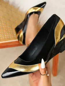 Women's Wedge Heel Shoes, Pointed Toe PU Leather, Fashionable Classic Street Party High Heels, Spring & Fall