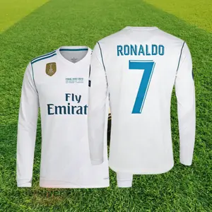 1718 Home Long Sleeve  Football Jersey White Retro No. 7 Ronaldo