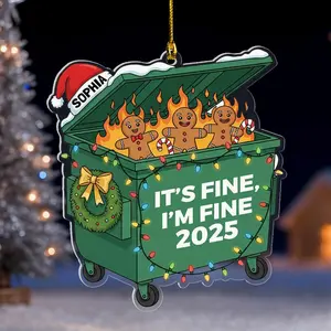 2025 Funny Gingerbread Dumpster Fire Christmas Ornament, Personalized Acrylic Holiday Keepsake Decoration, Festive Xmas Gift for Friends
