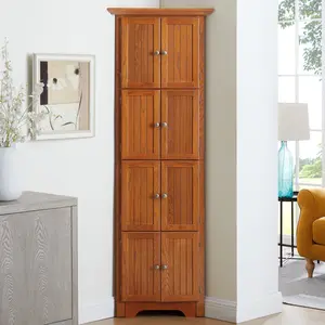 4-Tier 72" Corner Kitchen Pantry Storage Cabinet with 8 Doors Tall Storage Cabinet, Corner Cabinet and Shelves, Home farmhouse bookshelf Cabinet for Bathroom, Living room, Kitchen