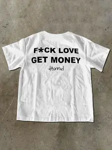 Men’s “F*CK LOVE GET MONEY” Fitted Graphic T-Shirt with 4Hunnid Print, Bold Statement Fashion Streetwear Tee for Hip-Hop Fans and Casual Daily Wear