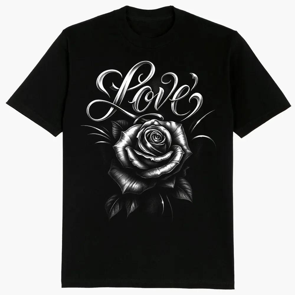 Love and Rose Chicano Clothing Lowrider Chicana Art Gangster Cholo Outfit Cotton Fabric Menswear Casual Streetwear Hoodie Unisex Loose Oversized Pullover Black Long Sleeve Crewneck Sweatshirts