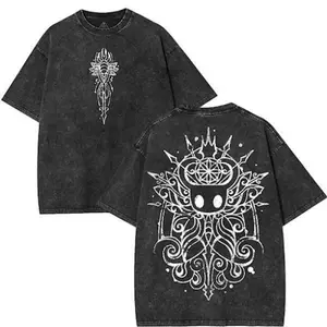 valentine shirts Hollow Knight Indie game art Graphic Tee 2 Sided Washed Unisex Oversize T-Shirt, game apparel Fan Casual Gamer Streetwear men, Retro black game shirt ID:1731728054898888873