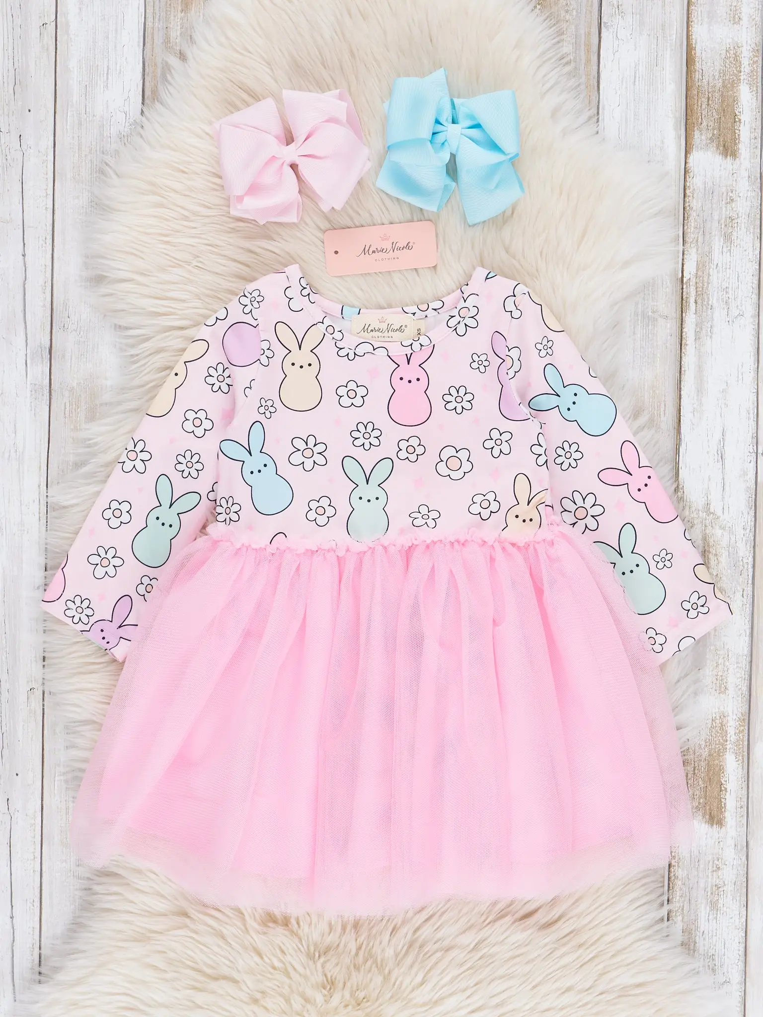Pink Doodle Bunnies Tulle Dress