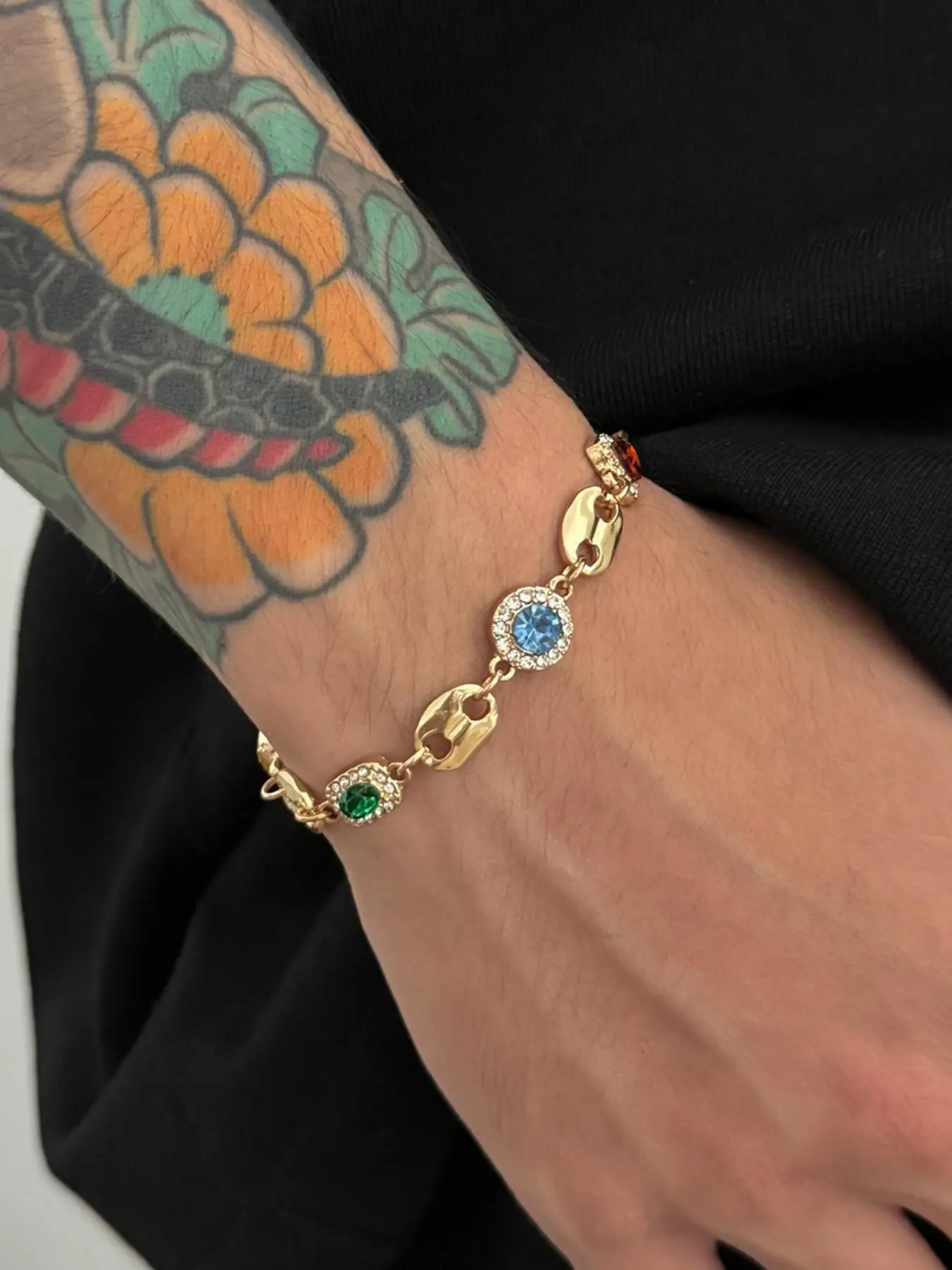 Men's Colorful Rhinestone Gemstone Alloy Chain Bracelet, Daily Party Holiday Jewelry, Alloy Material, Plain Style, All Seasons Accessory