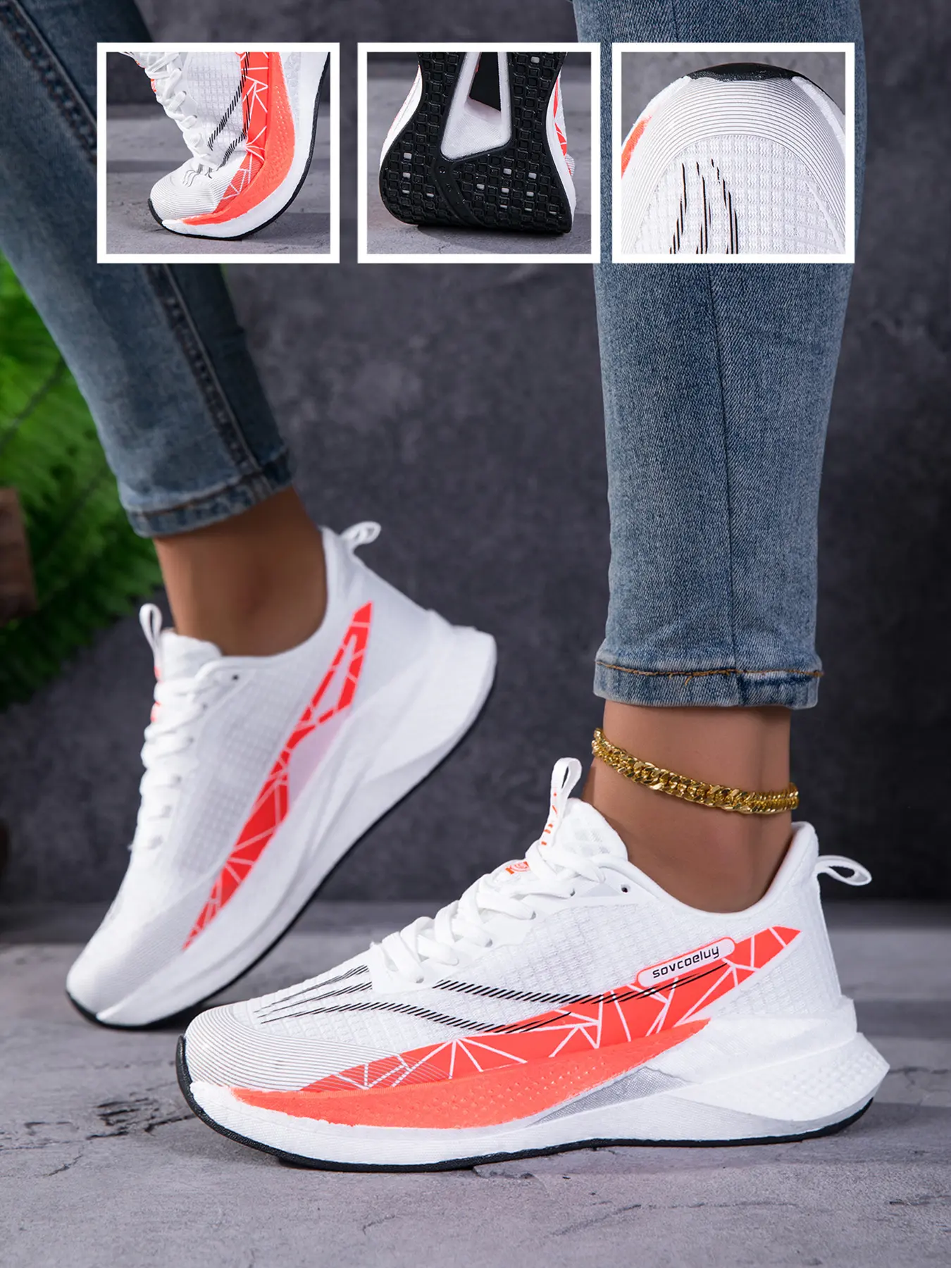 Women's Soft Thick Sole Sneakers, Breathable Mesh Upper, Lightweight Casual Shoes, Fluorescent, All-Season Wear, Shock Absorption