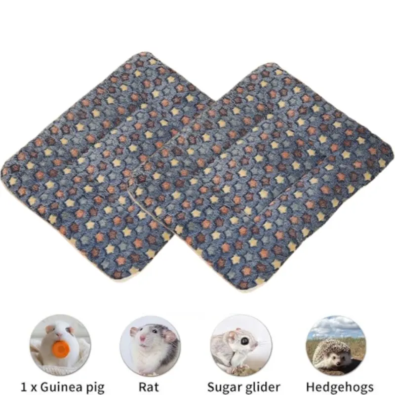 2-Piece Cotton Plush Small Animal Bedding Set (12.6x9.84in) - Star Pattern, Non-Customised, All-Season, Non-Toxic Safe, Durable, Washable, Quick-Clean, Machine-Dryable for Comfortable and Warm Rabbit, Guinea Pig Sleep