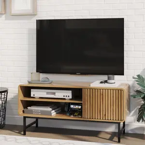 Wooden TV Stand for TVs Up to 45" Modern Design with 1 Storage Compartment Farmhouse Style Media Console Table for Living Room Bedroom Hallway Gaming
