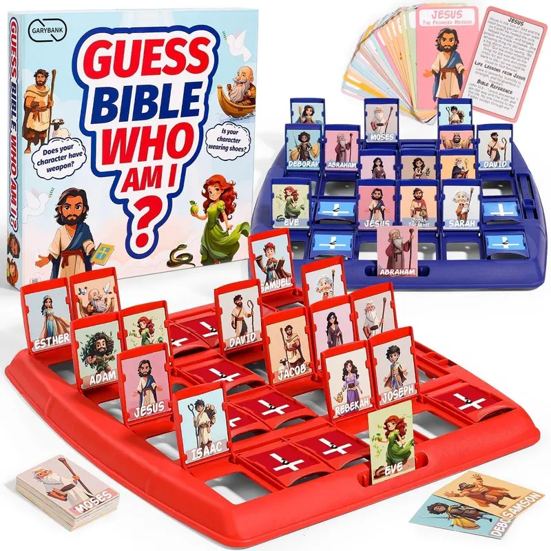 Garybank Bible Guess Game for Kids, 24 Biblical Figures with Life Stories and Scripture Cards, Christian Catholic Gift for Sunday School