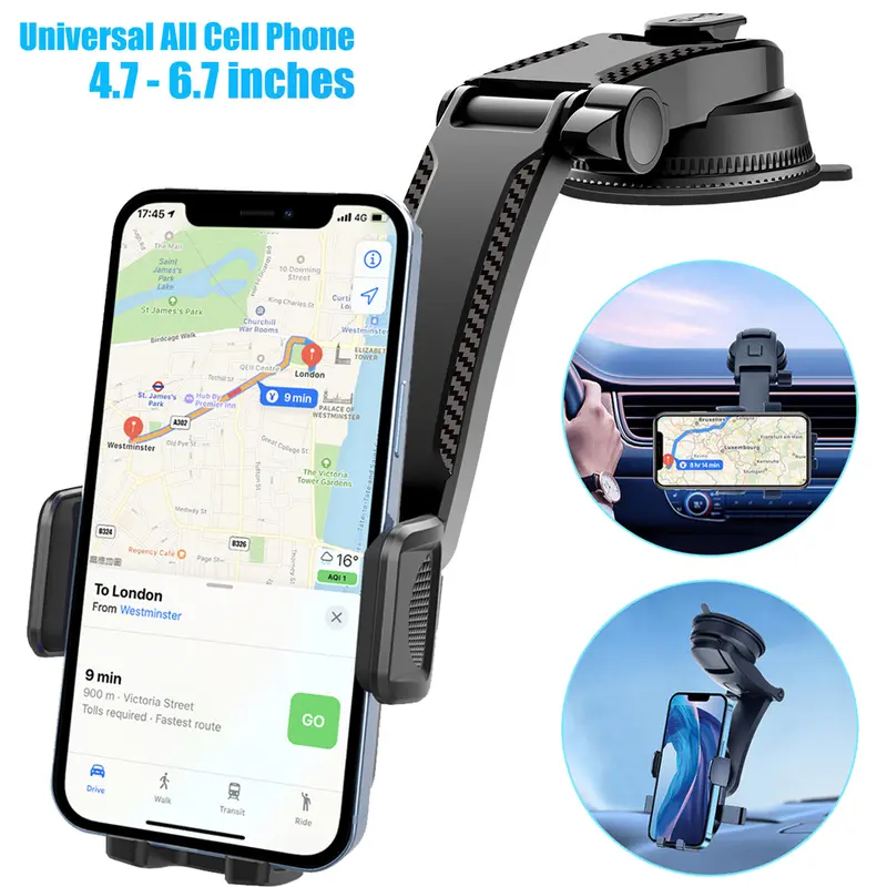 #SummerWins  Easy One Touch Dashboard & Windshield Universal Car Mount Phone Holder Desk Stand with Suction Cup Base and Telescopic Arm for iPhone, Samsung, Google, More Smartphones